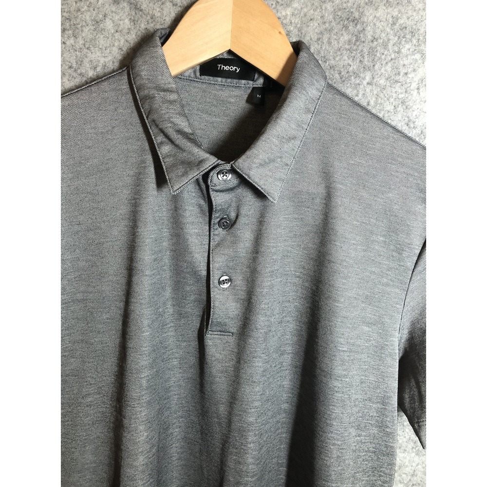 Theory Mens Medium Gray Soft Cotton Polo Shirt Short Sleeve Casual Golf Career